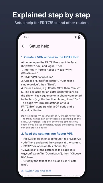 Router VPN: setup help inside the app