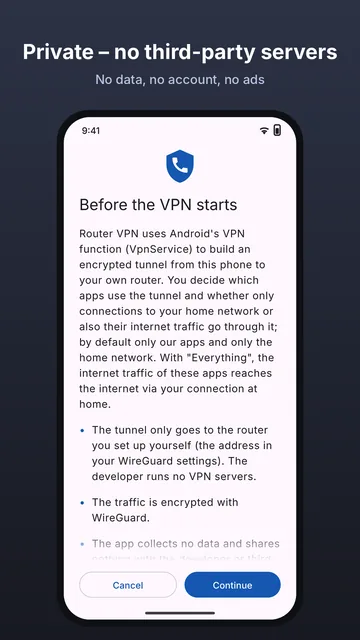 Router VPN: disclosure screen “Before the VPN starts”